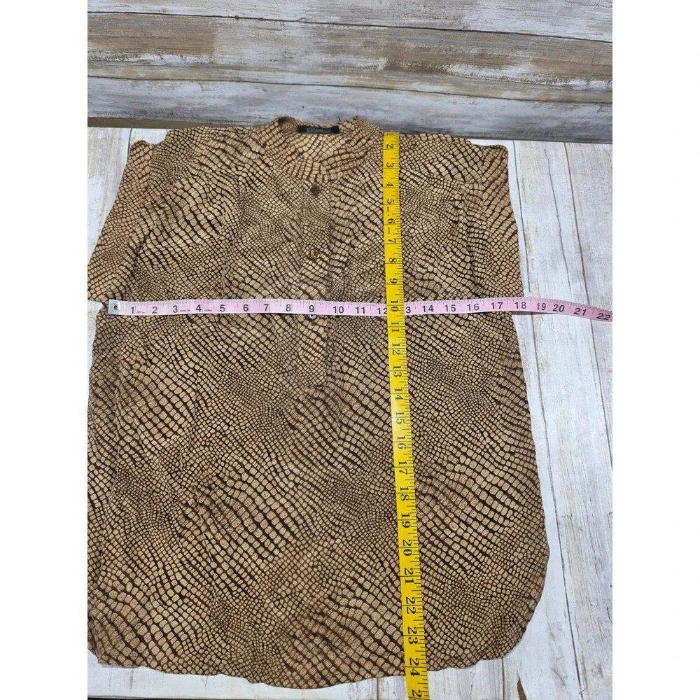 Castioni Italy Silk Blouse Brown Snakeskin Animal Print Mock Neck Sleeveless 40